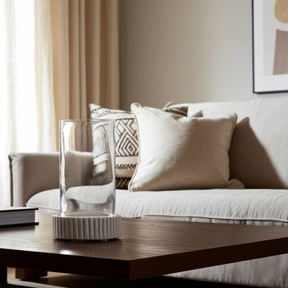 Marble Glass Ridged Hurricane Pillar Holder - White, 11 in.