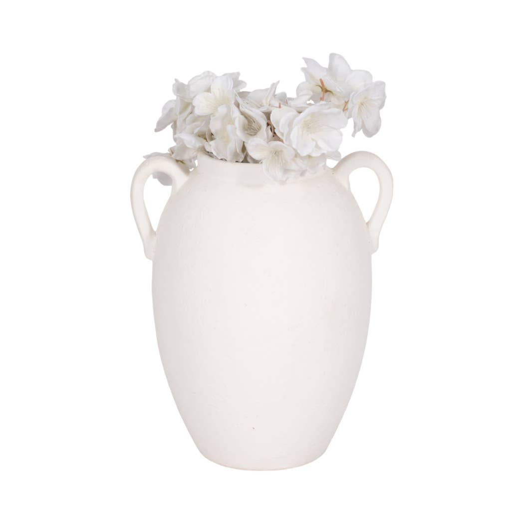 White 10 in. Ceramic Textured Jug with Handles