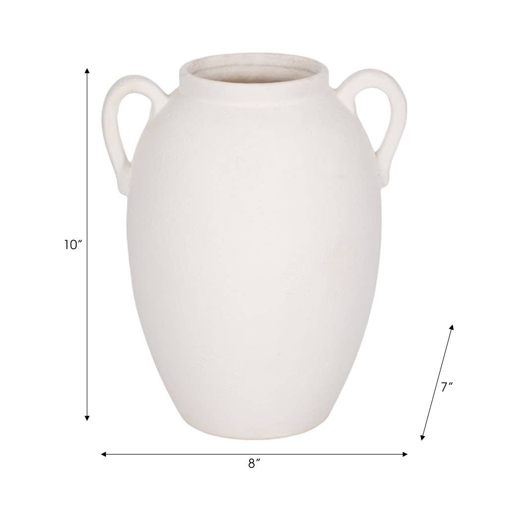 White 10 in. Ceramic Textured Jug with Handles