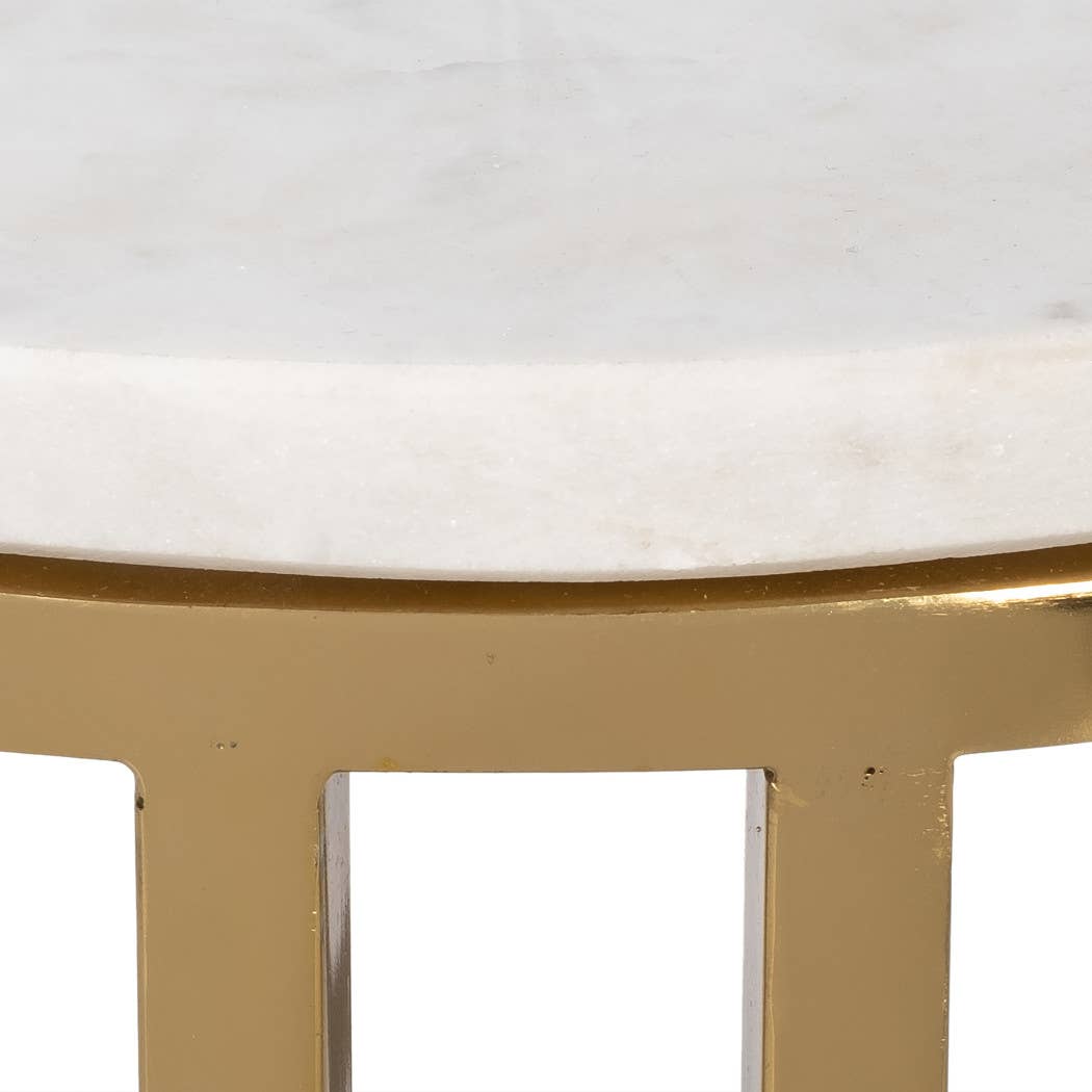 Stone Marble Top with Iron Frame End Table - White, 24 in.