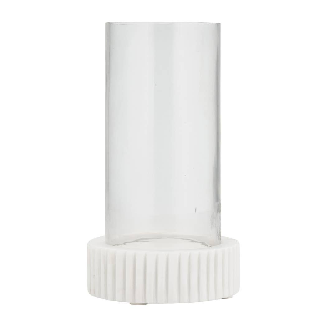Marble Glass Ridged Hurricane Pillar Holder - White, 11 in.