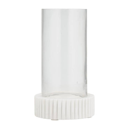 Marble Glass Ridged Hurricane Pillar Holder - White, 11 in.