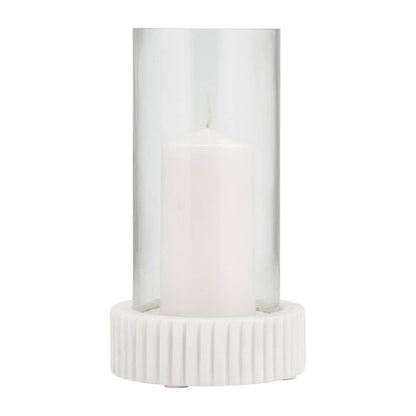 Marble Glass Ridged Hurricane Pillar Holder - White, 11 in.