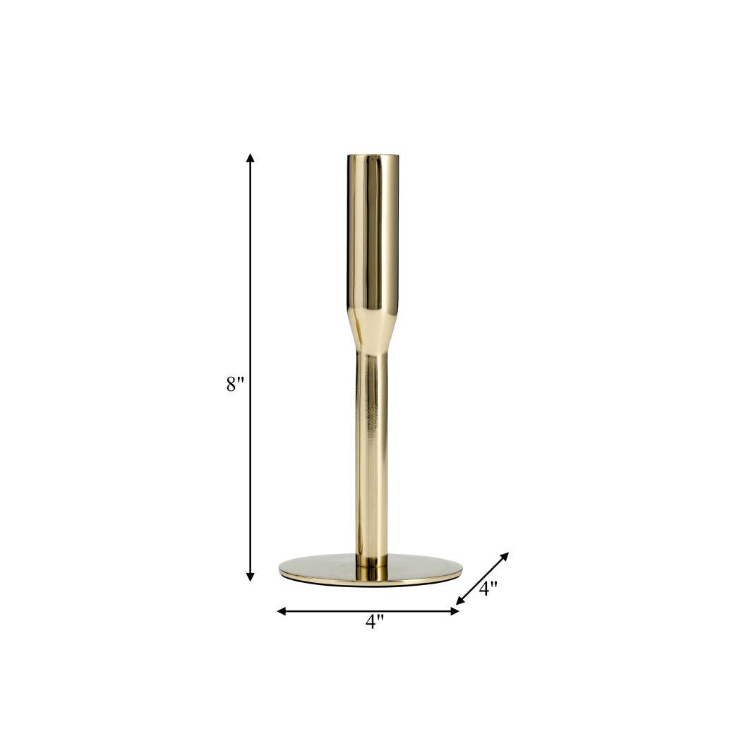 Metal Taper Candle Holder Sleek Construction - Gold, 8 in.