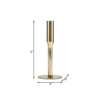 Metal Taper Candle Holder Sleek Construction - Gold, 8 in.