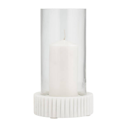 Marble Glass Ridged Hurricane Pillar Holder - White, 11 in.