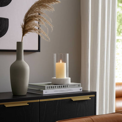 Marble Glass Ridged Hurricane Pillar Holder - White, 11 in.