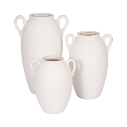 White 10 in. Ceramic Textured Jug with Handles