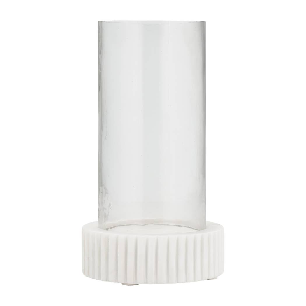 Marble Glass Ridged Hurricane Pillar Holder - White, 11 in.