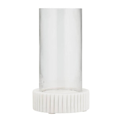 Marble Glass Ridged Hurricane Pillar Holder - White, 11 in.